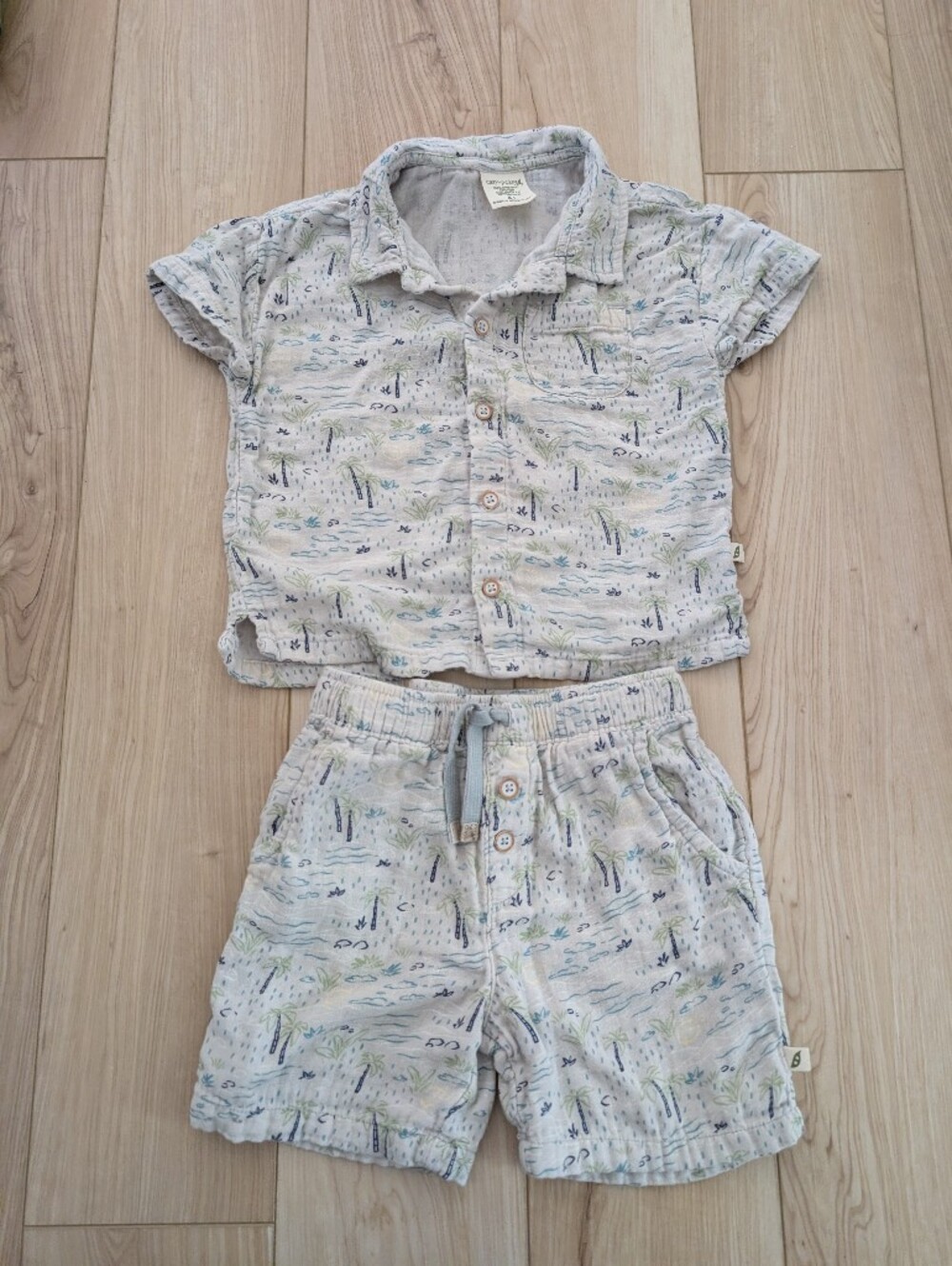 Easy Peasy Gauze Kids Two-Piece Light Blue Printed Summer Set, 4T